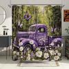 Vintage Purple Truck with Daisies and Butterflies Waterproof Shower Curtain for Modern Bathroom Decor, Stylish and Durable