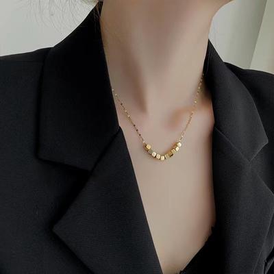 In The Season ,New Light Luxury Niche Titanium Steel Geometric Block Necklace Women