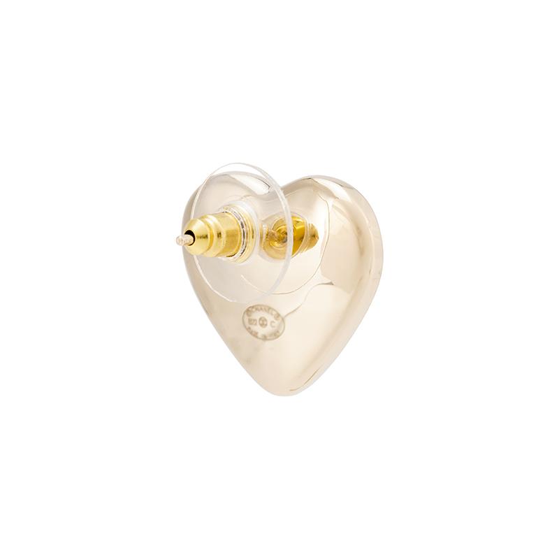 Chanel Classic Double C Logo Retro Heart Shape Metal Earrings Women's Gold