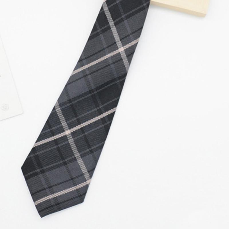 JK Gray Checkered Neck Tie Pre-Tied Bowtie for School Uniform Formal Business