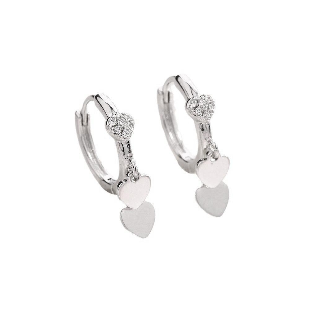 

Серьги-клипсы в форме сердца с бриллиантами, корейская версия, персонализированные, в стиле Ins, холодный ветер, темперамент, двойные серьги-кольца, изысканные, универсальные, модные серьги Copper (White Gold)