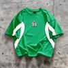 European and American Fashion Summer Striped Letter 98 Print Tee Comfortable and Breathable Crew Neck T-shirt Outdoor Street Top