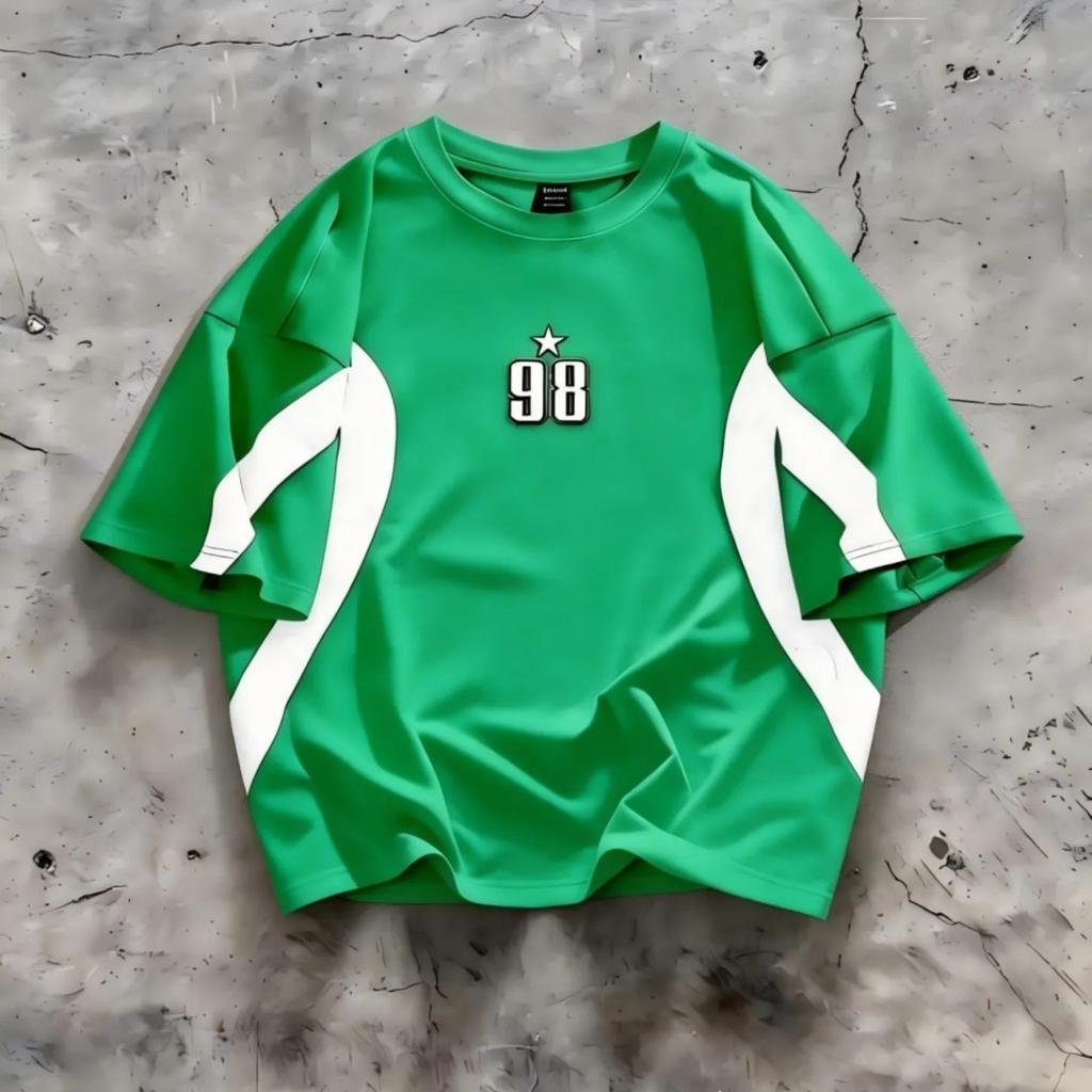 European and American Fashion Summer Striped Letter 98 Print Tee Comfortable and Breathable Crew Neck T-shirt Outdoor Street Top