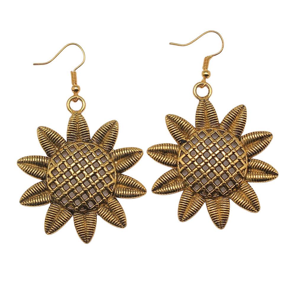 Circle Frame Flowers Dangle Earrings Romantic Floral Female Drop Jewelry