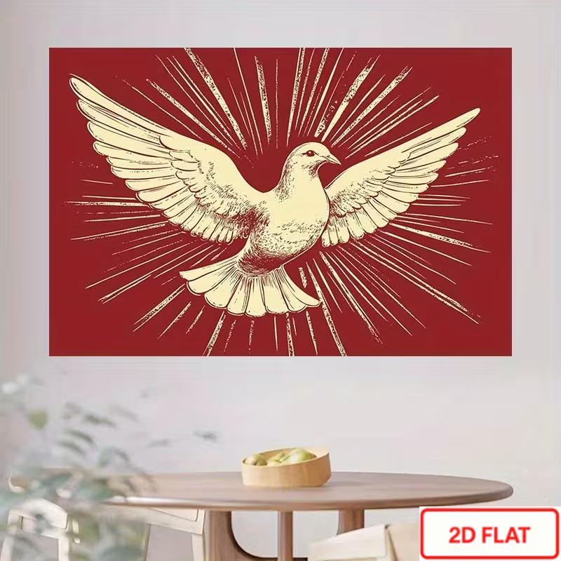 2D Holy Communion Backdrop, Red Holy Spirit Dove Confirmation Baptism Religious Photography Background Decor