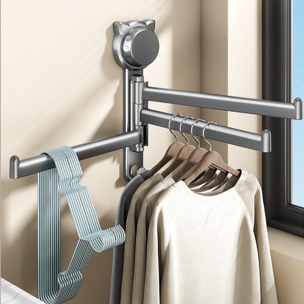 Suction Cup Rotating Towel Rack 180° Rotatable Multi-Rod Dishcloth Draining Rack No Drill Wall Mount Towel Storage Hanger