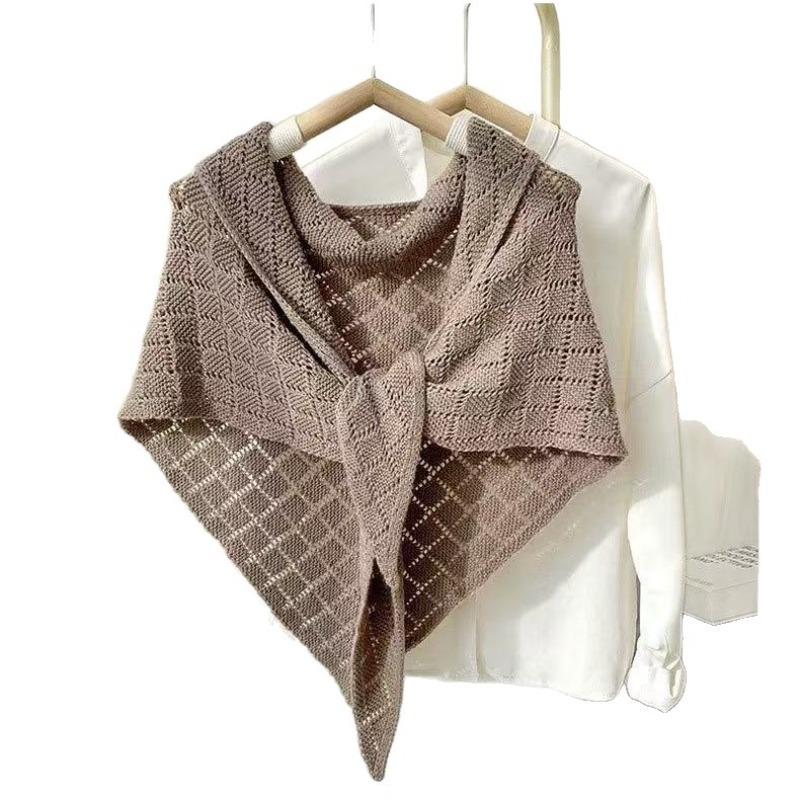 Ladies' Cross Hollow Diamond Knitted Shawl Spring&Summer Triangle Jacket Fashionable Air-Conditioned Room Warm&Wide Shoulder
