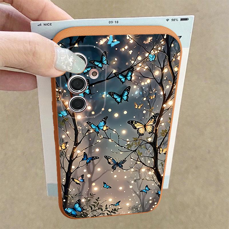 Leuchtendes Fantasy-Schmetterlingsmuster Hülle Für Samsung Galaxy A57 A56 A55 A54 5G A37 A36 A35 A34 A26 A25 A17 A16 A15 A14 Lederstruktur Silikonhülle