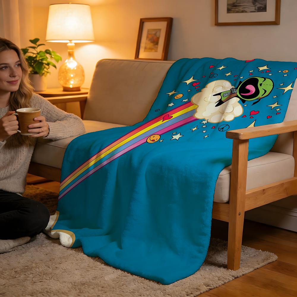 Throw High-Density Short Plush Blanket For Sofa Nap Air-Conditioned Room Soft Skin-Friendly Animation Invader ZIM