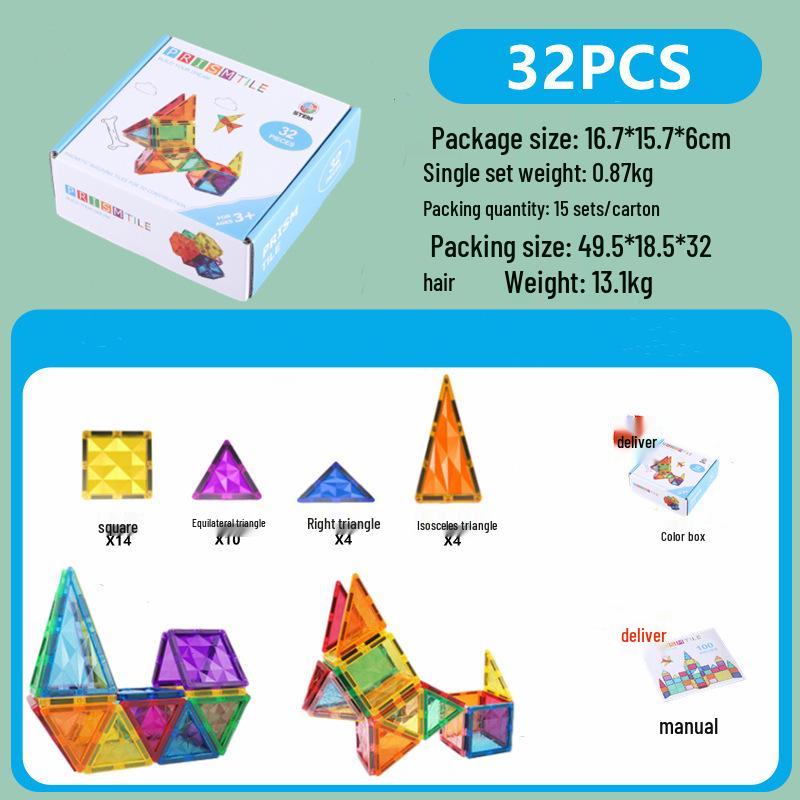 Prism Style Stained Glass Magnetic Tiles - Educational Building Blocks for Children