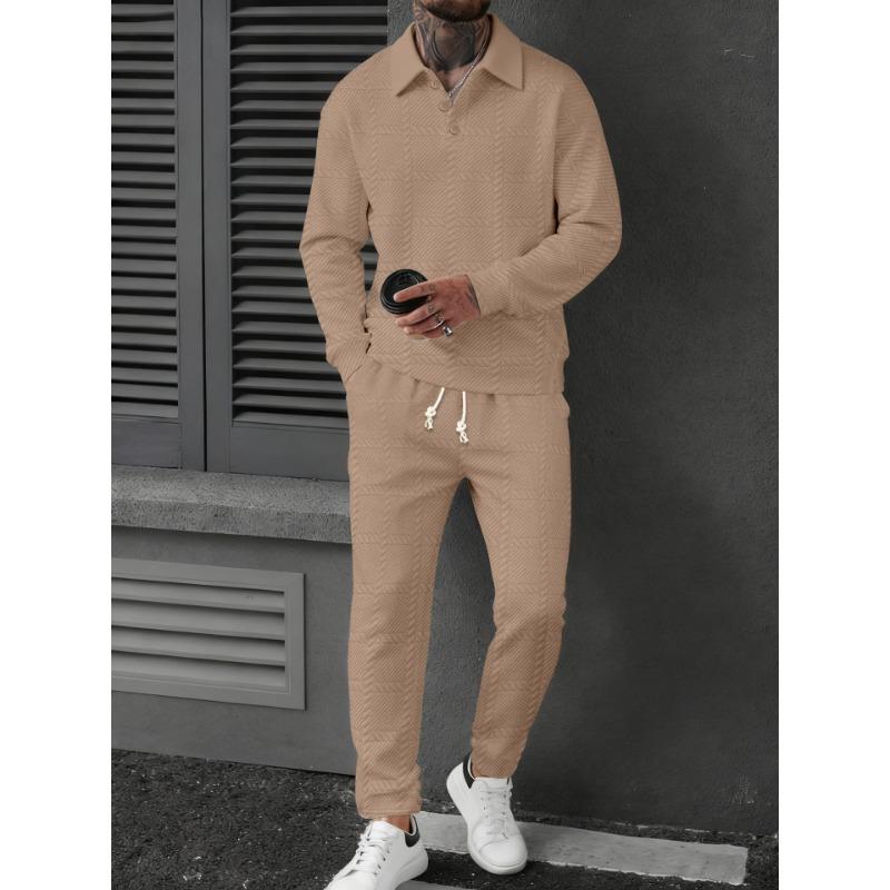 Frühlings- und Herbsttextur Herren Langarm Sport-Poloshirt Hosenanzug