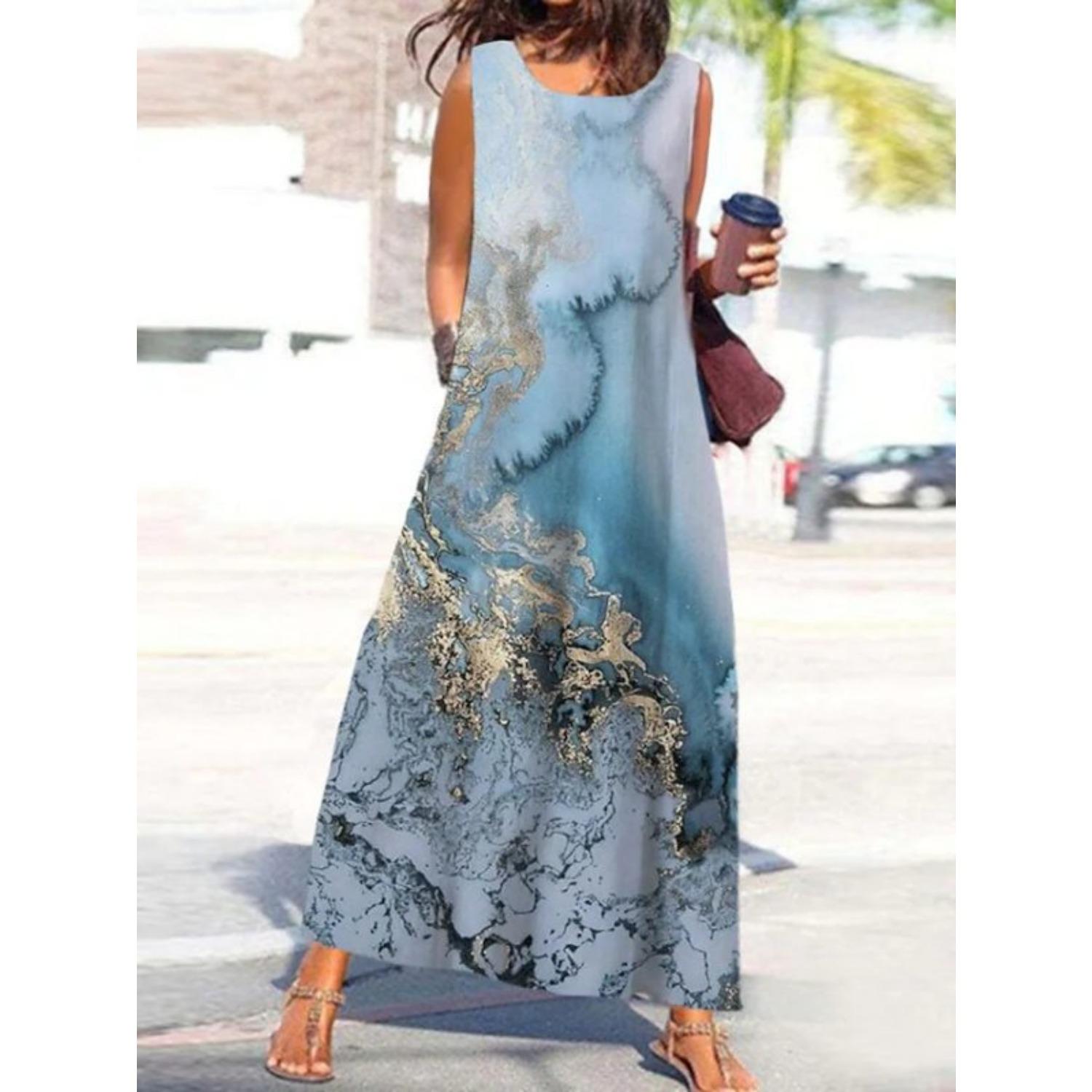 

2025 Новое женское платье с заниженной талией, элегантное платье с принтом, весна-лето, свободное и удобное 3XL белый