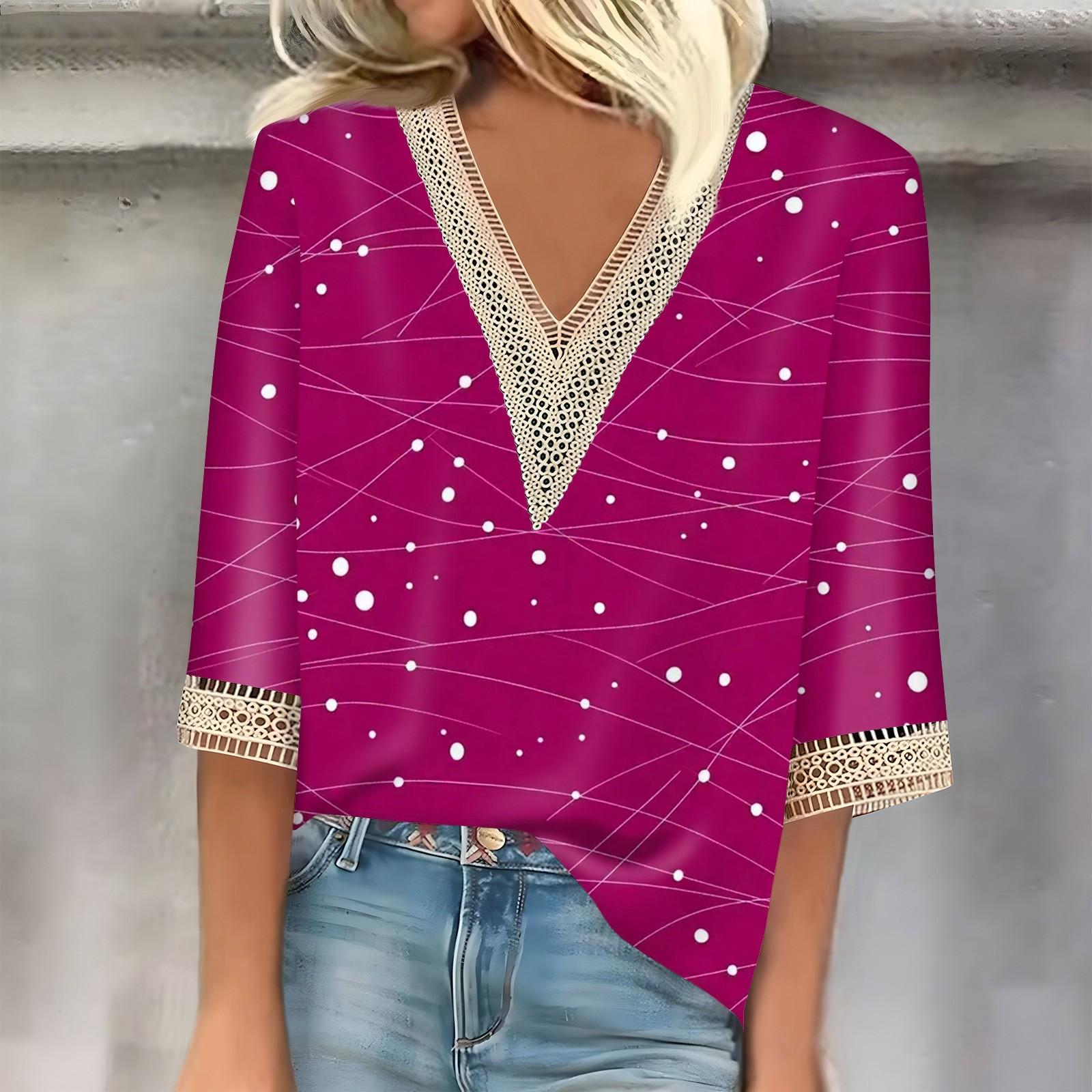 

Женский кружевной топ с рукавом семь четвертей и принтом в горошек XL