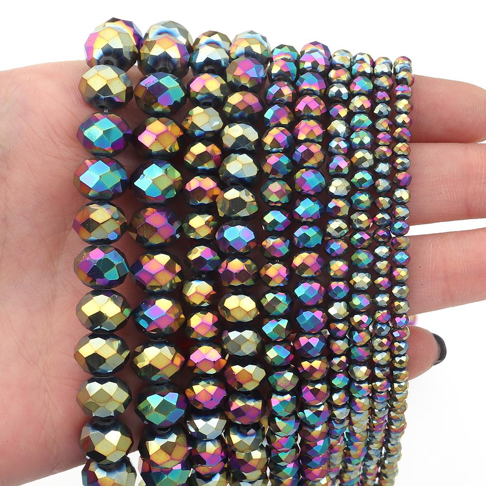 1 Strand Rondelle Faceted Crystal Beads Colorful Glass Loose Bead For Jewelry Making DIY Bracelet Necklace Supplies 3/4/6/8/10mm