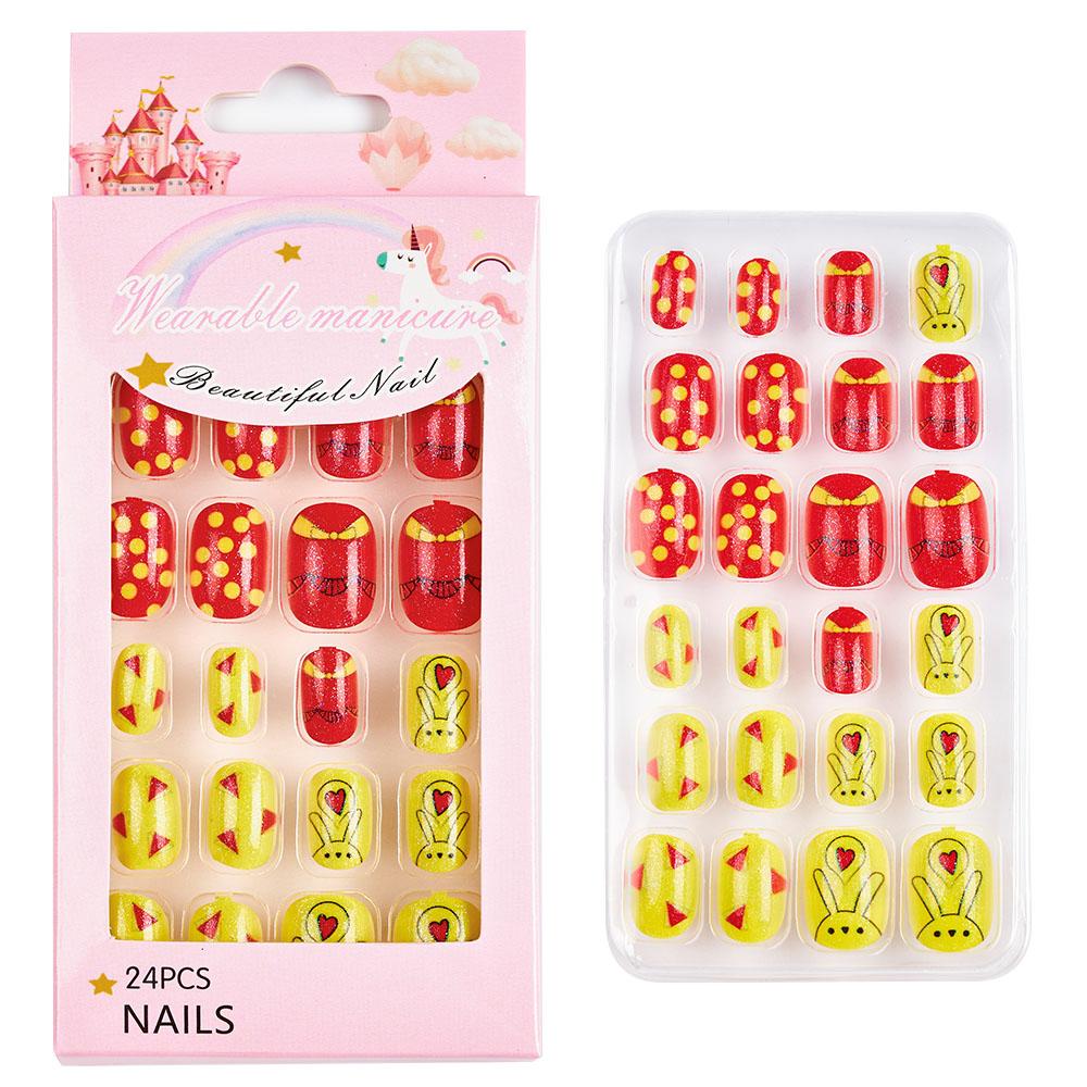 24pcs/box Candy Kids False Nail Cartoon Full Cover Press On Fake Nails Tips Kawaii Acrylic Artificial Fingernails for Girls