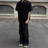 Men's Trendy Black Padded Shoulder Detachable Long Sleeve Shirt - Stylish, Rebellious Streetwear for Hairstylists.