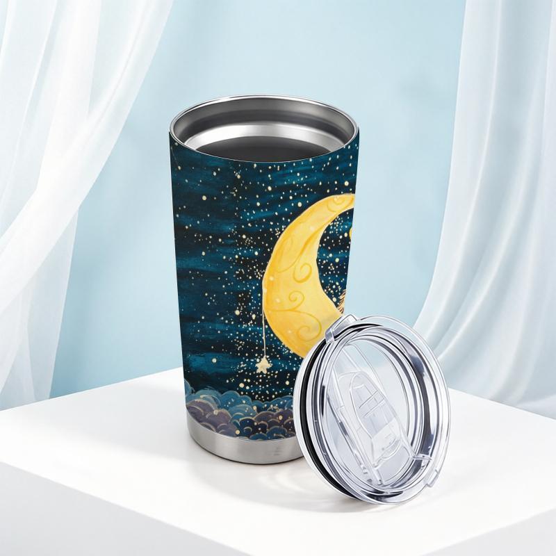 Car Tumbler 591ml Moon Winter Cabin Element Straw Cup 20oz Car Straw Cup Tumbler With Lid Metal Drink Mug Gift Cup