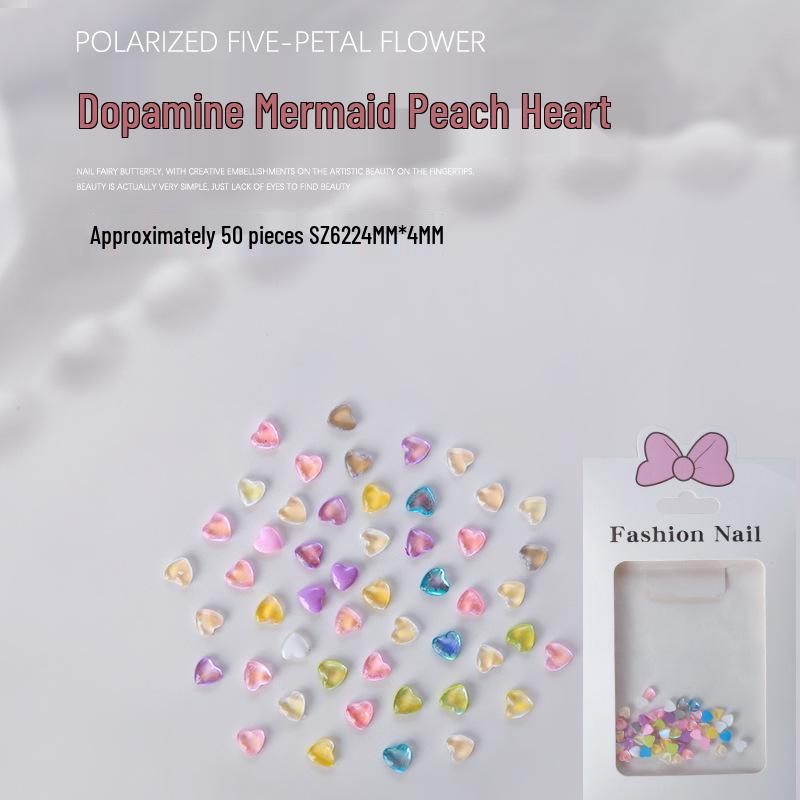 

50-Piece Icy Transparent Mermaid Heart & Macaron Peach Nail Art Decorations