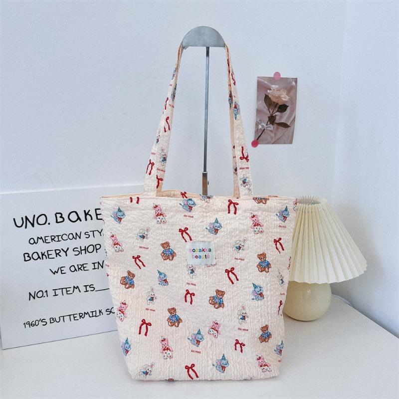Wind Cartoon Embossed Canvas Bag Casual Shoulder Bag Cloth Bag Girl Out Shopping Handbag Bag