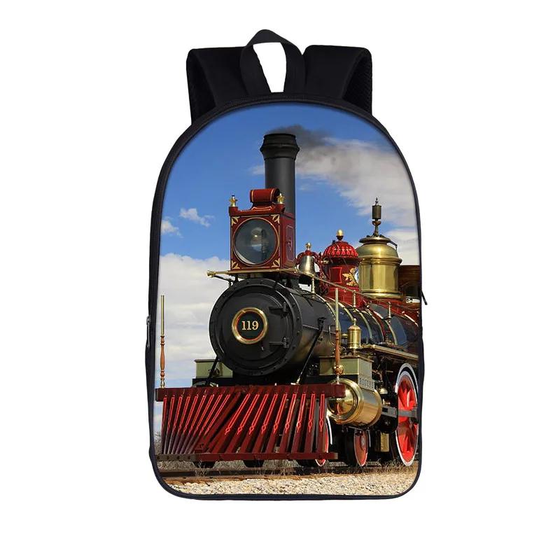 Old-fashioned Steam Train / Locomotive Pattern Backpack for Teenager School Bags Women Rucksack Travel Student Book Bags Gift