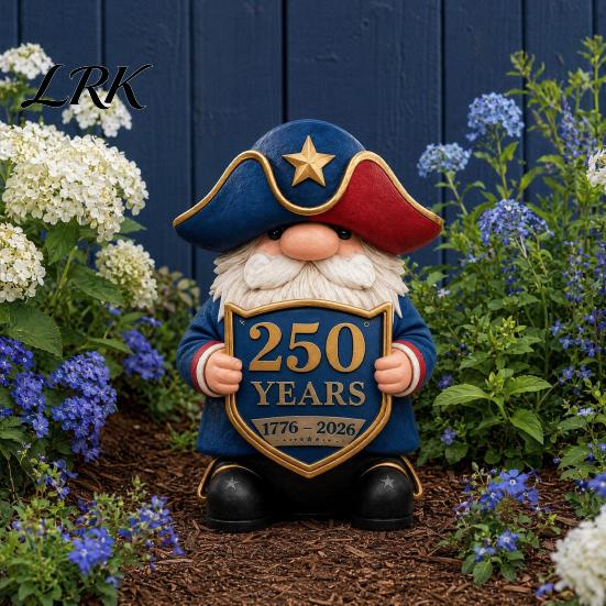 American Celebration Garden Art Patriotic Gnome Statue, 250th Anniversary Independence Day Decor, Resin Red White All Season Outdoor Decoration