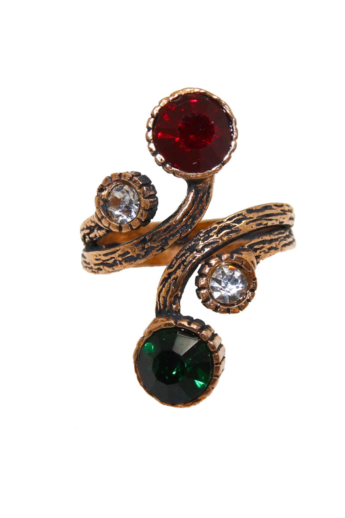 

Аутентичное регулируемое кольцо с зелено-красным камнем