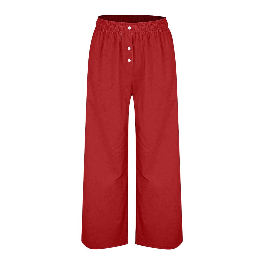 Women's Fashion Loose Casual With Button Elastic Waist Wide Leg Pants Casual Pants