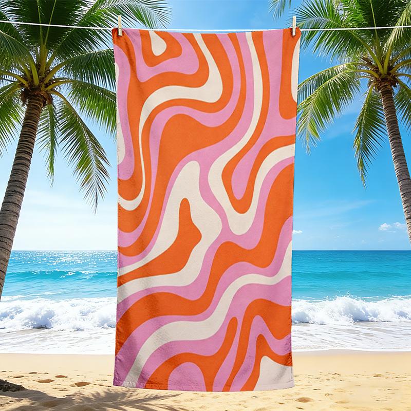 1Pc Abstract Swirls Lines Beach Towel, Quick Dry, Multi-Use for Beach Pool Gym Yoga Home Travel, Christmas, Halloween, Xmas Gift M928253