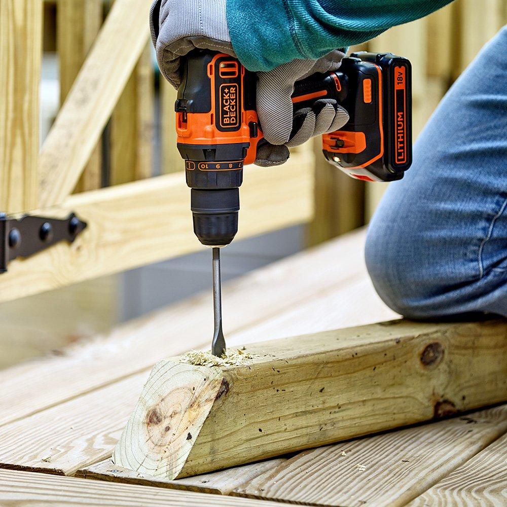 BLACK+DECKER 18V Cordless Drill Driver 1.5Ah, 40 Nm, 0-360 0-1400 rpm, 10 mm Chuck, BDCDD186K