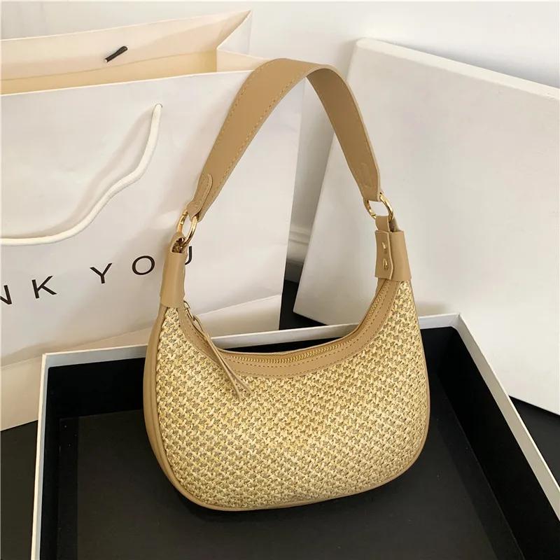 Повседневная соломенная женская маленькая сумка через плечо — фото 5