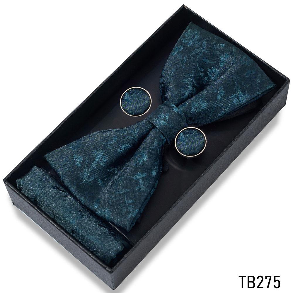 Classic Bowtie Bow Ties for Mens Butterfly Bowknot Pocket Square Cufflinks Suit Set Bussiness Accessories
