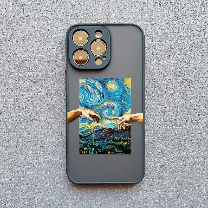 Cartoon Starry Sky Wave Phone Case for iPhone 16 15 14 Pro Max 13 12 11 Pro Max Mini XR XS X 7 8Plus Creative Oil Painting Cover