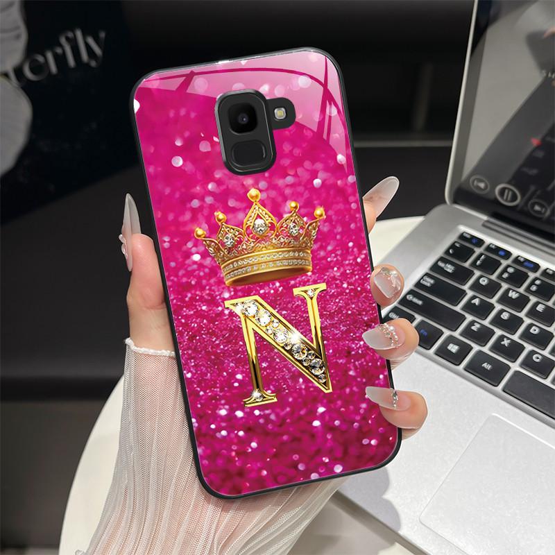

For Samsung Galaxy J6 2018 Case Fashion Letter Hard Tempered Glass Back Cover For Samsung J6 Plus J8 2018 Shockproof Phone Shell J6 2018 (J600F)