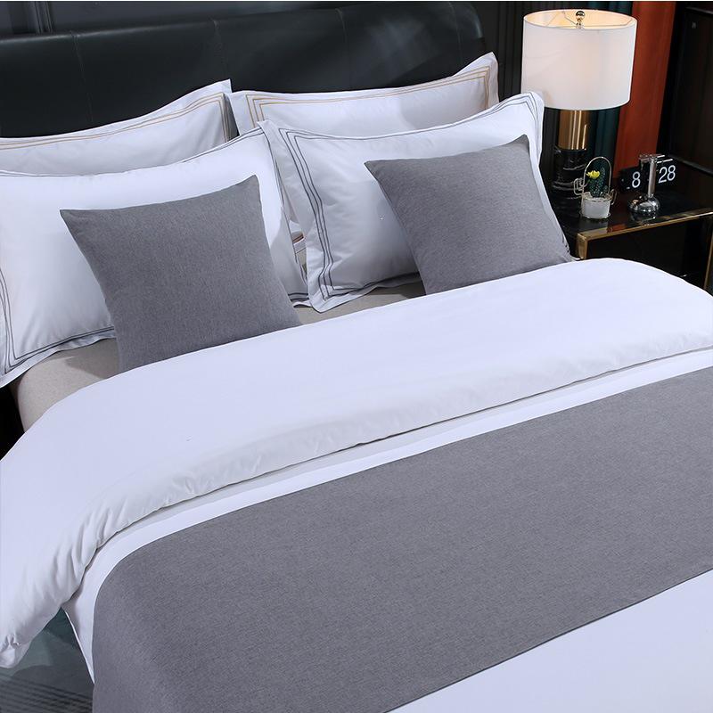 2026 Unifarbener Bettläufer aus Imitation Leinen & Kissenbezug Set für Hotel Gästehaus, 50*