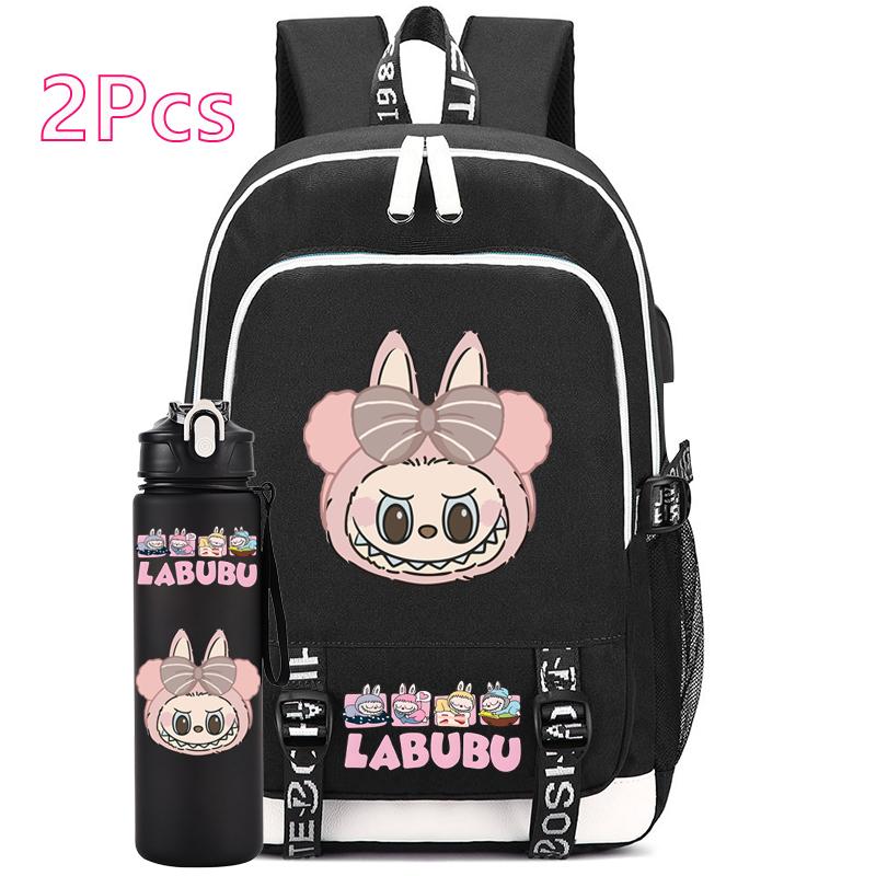 2Pcs/set Anime Cute Printed Backpack with Water Bottle Student Boy Girl Schoolbag Large Capacity Waterproof Bookbag Kid Gift