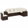 6-teiliges Gartensofa-Set mit Kissen Braun Poly-Rattan