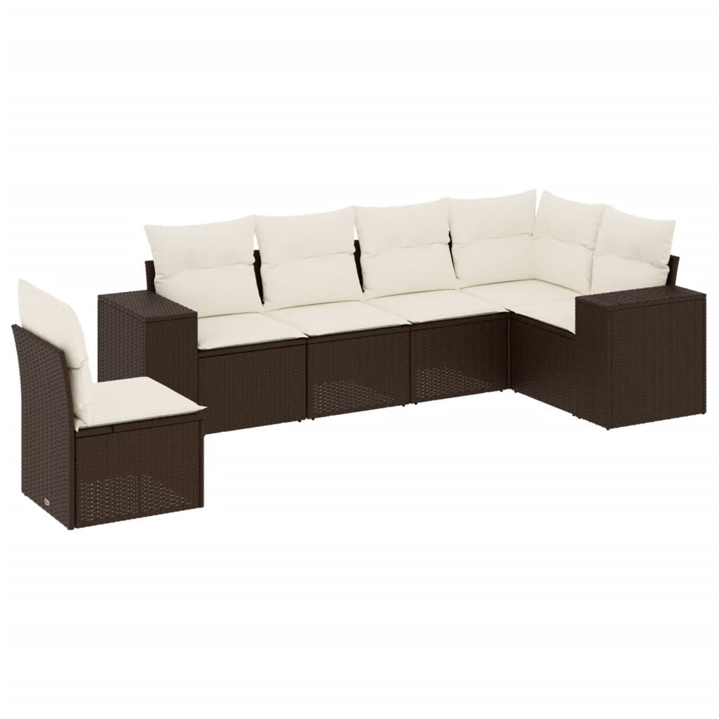 6-teiliges Gartensofa-Set mit Kissen Braun Poly-Rattan