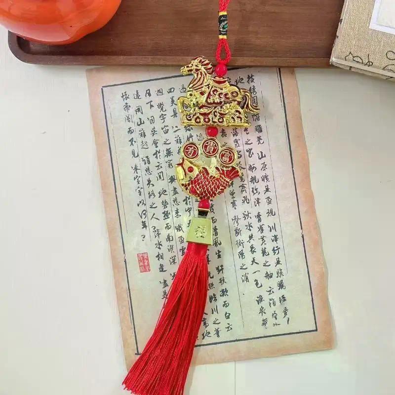 2026 Jahr des Pferdes Wandbehang Autoanhänger Chinesisches Neujahr Rotgoldener Anhänger Glücksbringer Deko Einweihungsgeschenke
