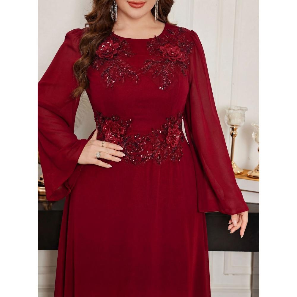 Plus Size Elegant Round Neck Beaded Embroidered Sequin Evening Gown Formal Wedding Party Bridesmaid Dress