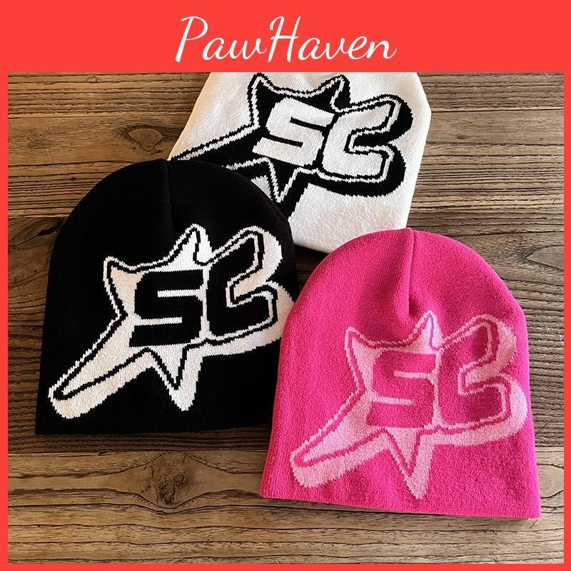 Sc Alphabet Pattern Acrylic Beanie Knit Hat Unisex Warm Hat For Use Outdoor