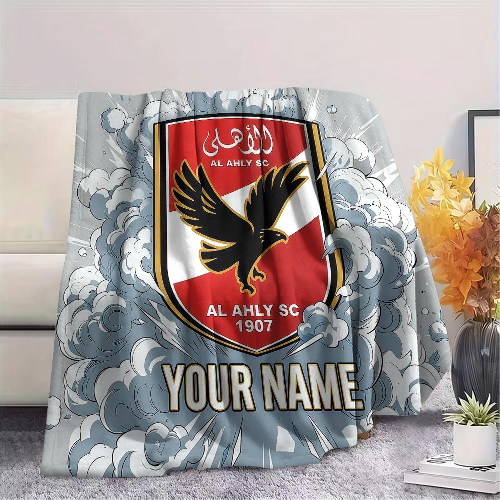 Custom Name Al Ahly SC Flannel Blanket, High quality Comfortable for All Seasons, Home Decor, Warmth and Comfort