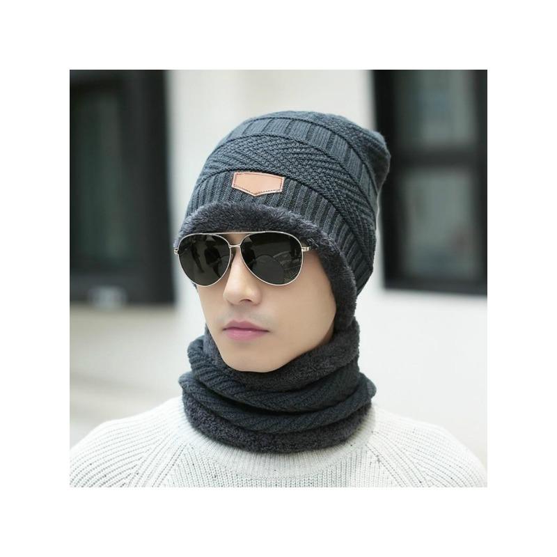 Winddichte Wintermütze aus Wolle mit Kapuzenschal, Strickmütze mit Ohrenklappen und warmen Masken für Männer und Frauen