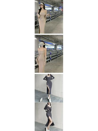 Spicy Girl 2025 Summer Slit Strap Dress & Cardigan Bodycon Two-Piece Set