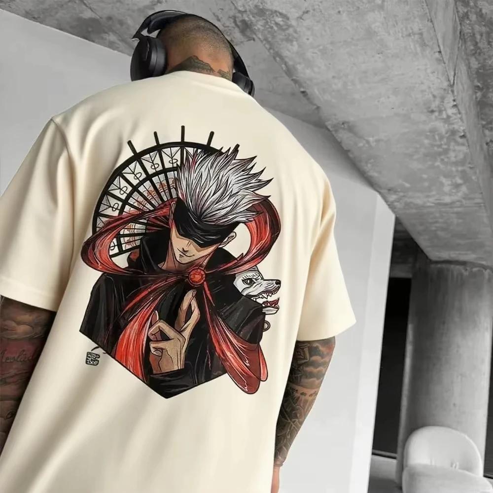 T-shirt Unisexe en Coton Pur Jujutsu Kaisen Satoru Gojo Été 2026 Impression Anime Col Rond Décontracté Manches Courtes Streetwear