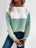 Autumn and winter crew neck splicing versatile striped sweater women's lazy style top loose large size pullover knitted sweater