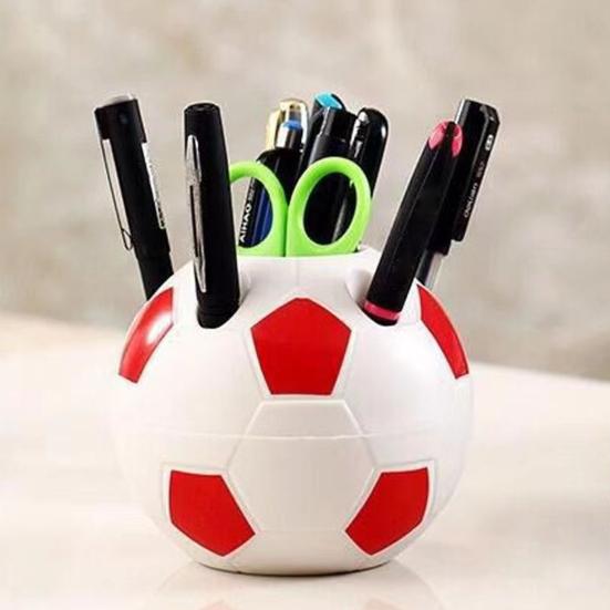 Držák na tužky ve tvaru fotbalového míče Plastový úložný box Multifunkční stolní organizér na pera Tužky Štětce na make-up Kancelářské potřeby