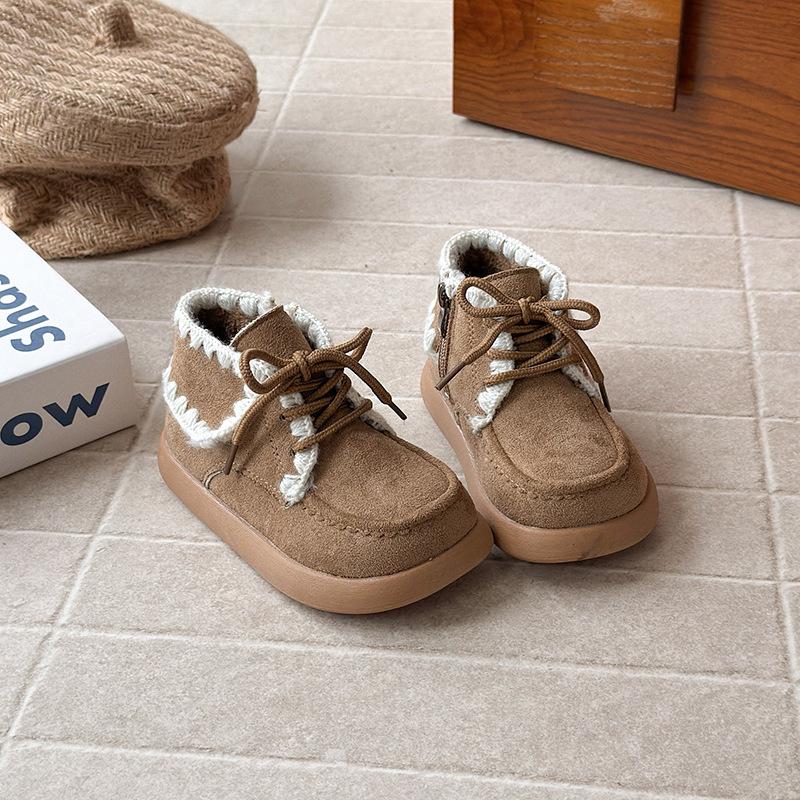 Girls velvet short boots winter new children's two cotton thermal shoes little girl retro wind explosion snow boots