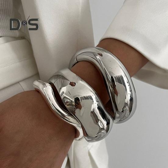 Gold Silver Bangle Bracelets Hiphop Wide Cuff Bangle Bracelet Irregular Wave Armband Jewelry for Women And Men