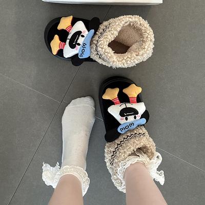 Korean Version of Cartoon Puppy Plush Bear Female Warm Snow Cotton Boots Autumn and Winter Retro Color Matching Cute Thick-soled Snow Boots