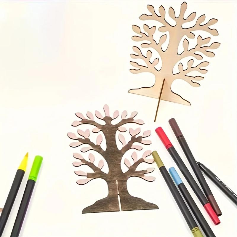 10set DIY Wooden Tree Ornaments, Holiday, Home Decor, Wooden Craft Kit - Suitable for Wedding, Birthday Party Decoration
